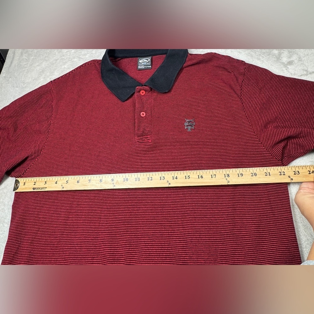 Quicksilver Men’s Mercury Red Black Striped Surf Beach Polo Shirt Size XL - Picture 8 of 15